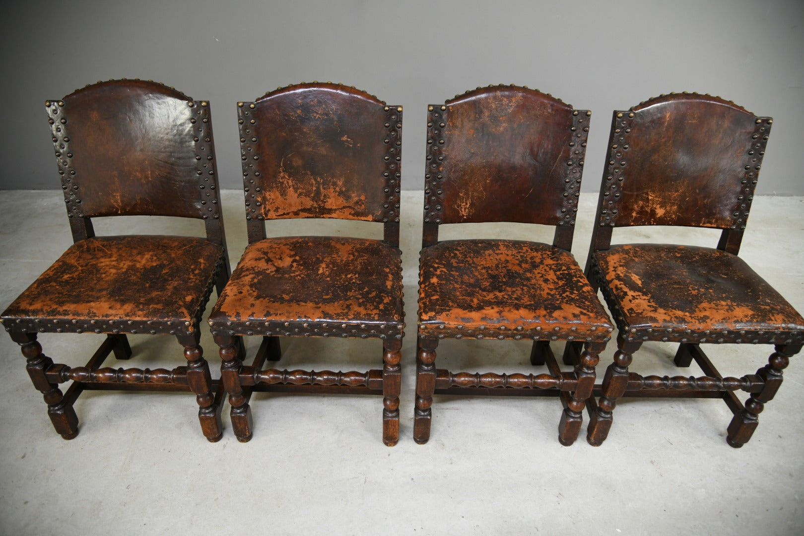 4 Cromwellian Style Leather Dining Chairs