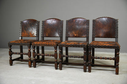 4 Cromwellian Style Leather Dining Chairs