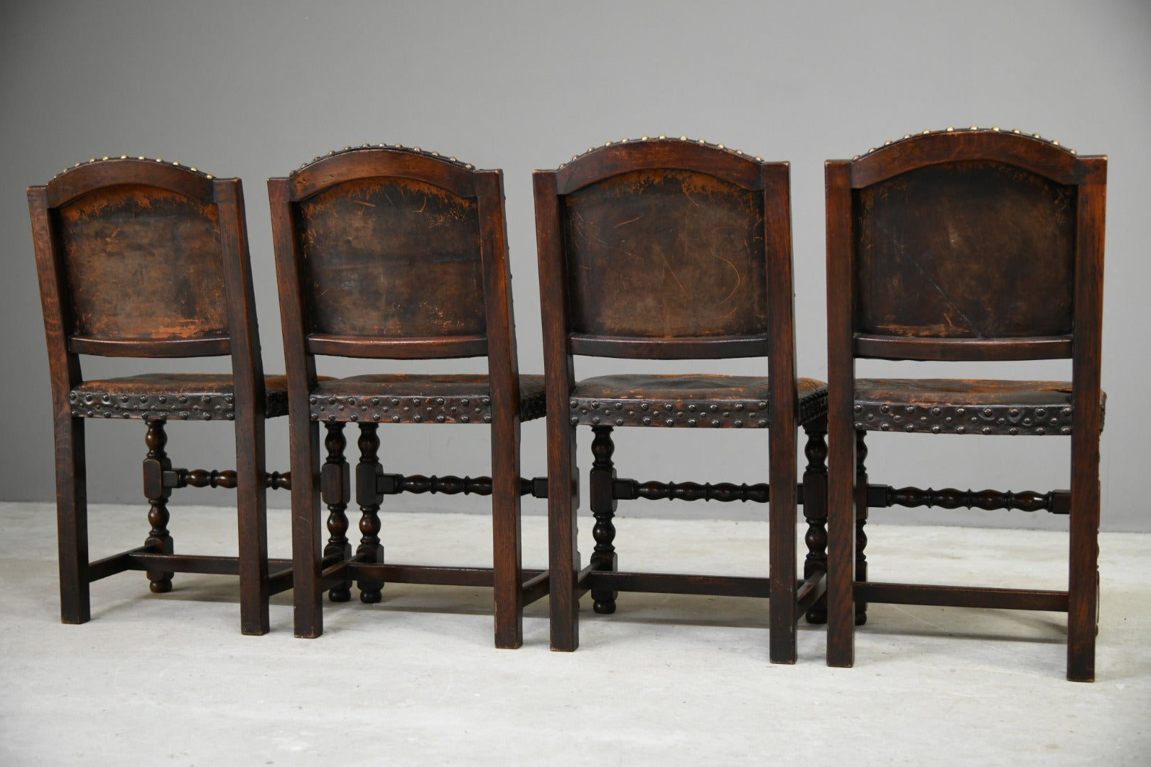 4 Cromwellian Style Leather Dining Chairs