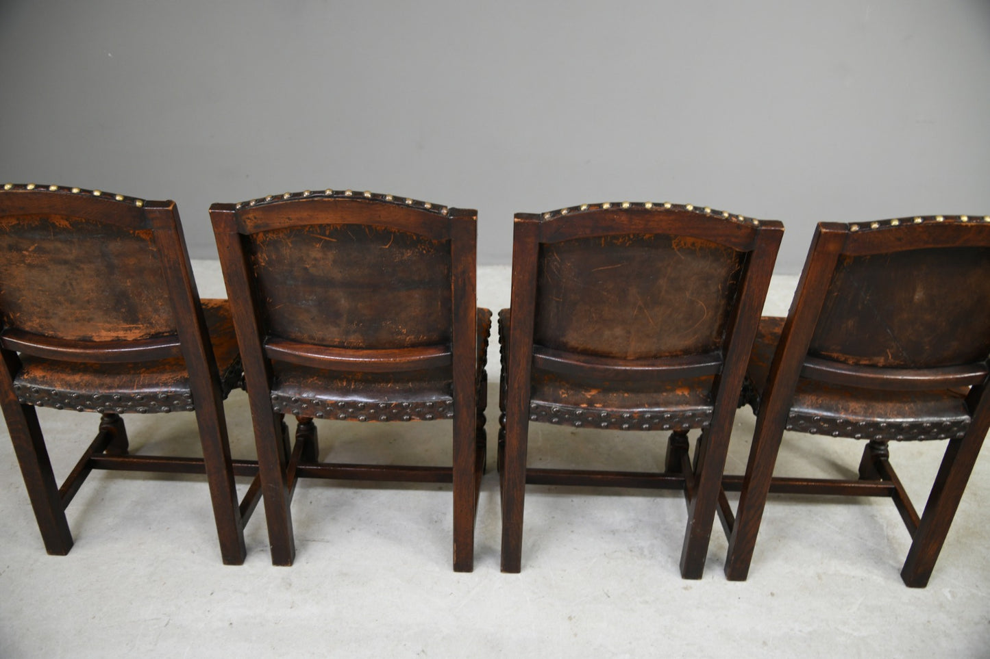 4 Cromwellian Style Leather Dining Chairs