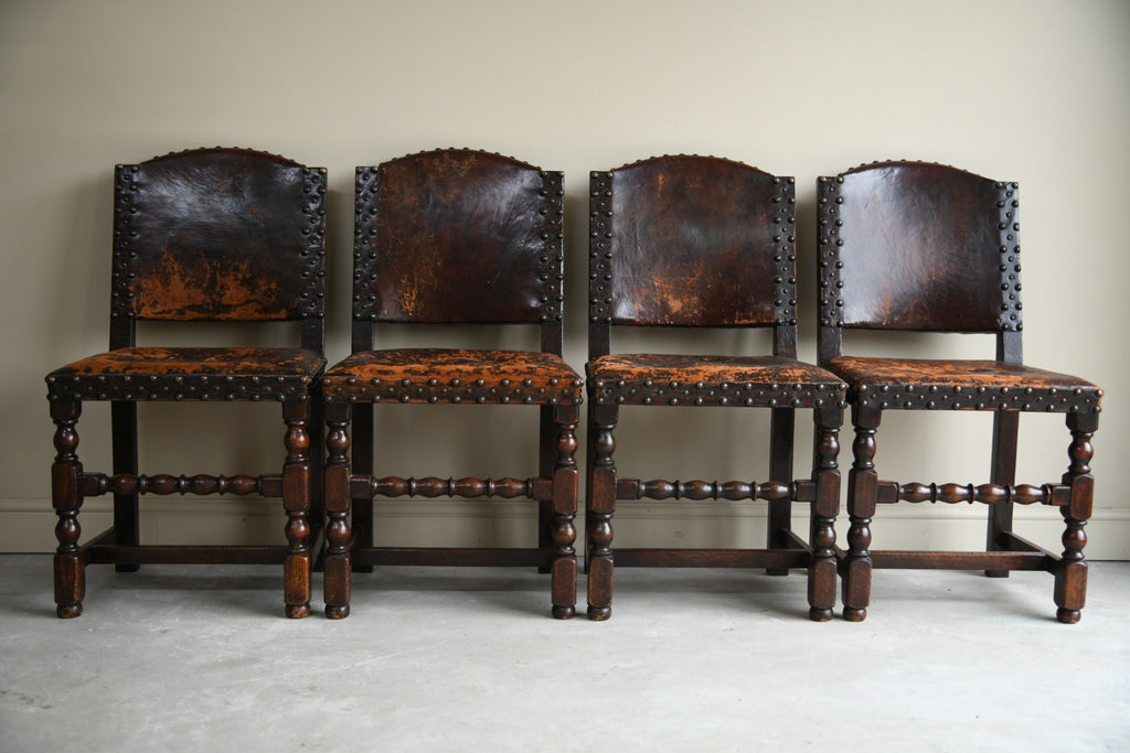 4 Cromwellian Style Leather Dining Chairs
