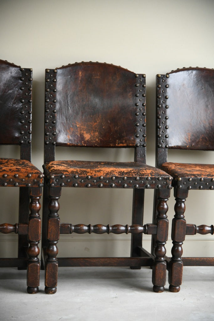 4 Cromwellian Style Leather Dining Chairs