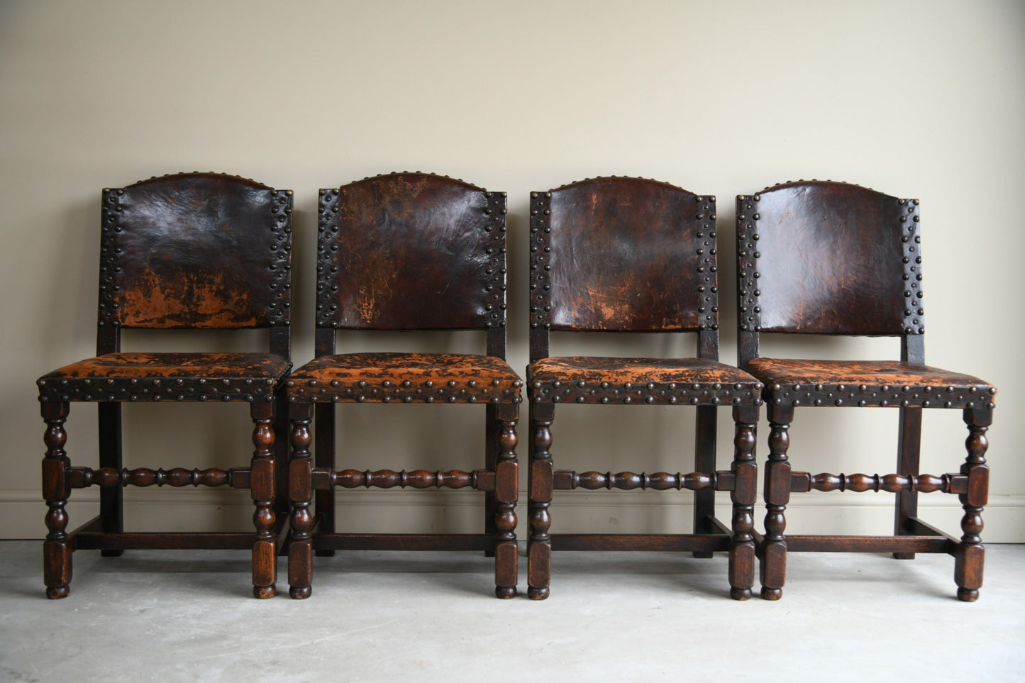 4 Cromwellian Style Leather Dining Chairs