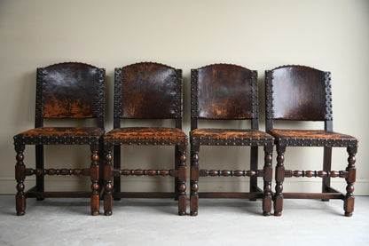 4 Cromwellian Style Leather Dining Chairs