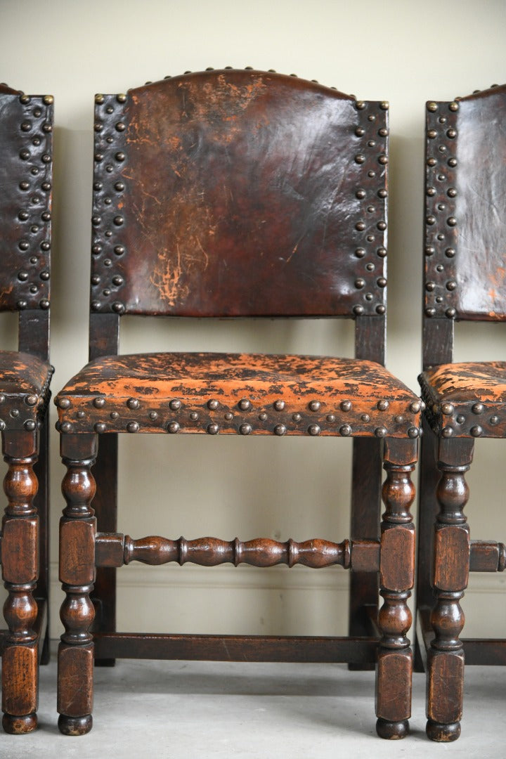 4 Cromwellian Style Leather Dining Chairs