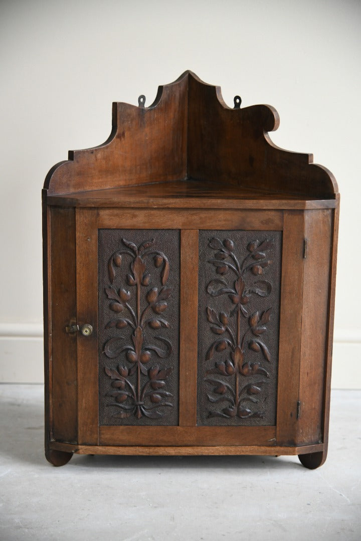 Carved Walnut Corner Wall Cupboard