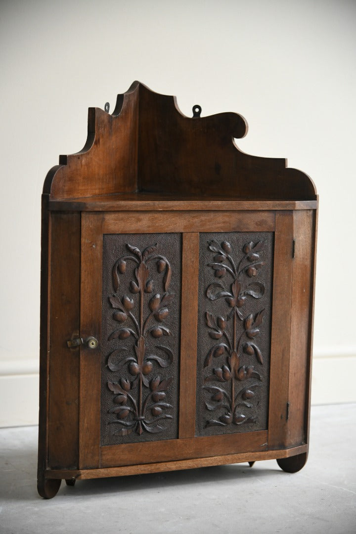 Carved Walnut Corner Wall Cupboard