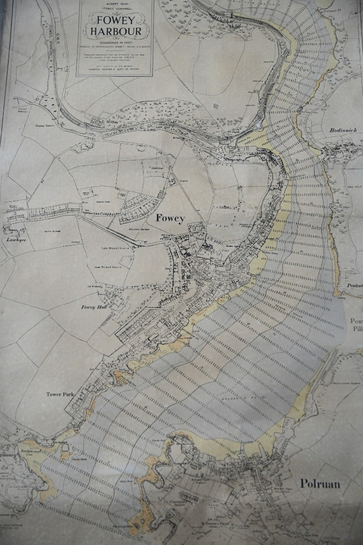 Vintage Fowey Town Map & Sea Chart