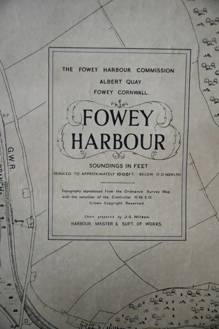 Vintage Fowey Town Map & Sea Chart