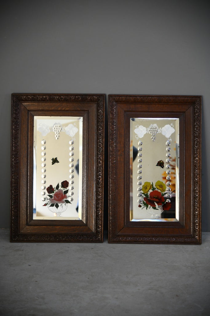 Pair Victorian Etched & Painted Pub Mirrors