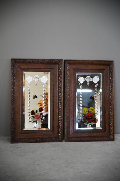 Pair Victorian Etched & Painted Pub Mirrors