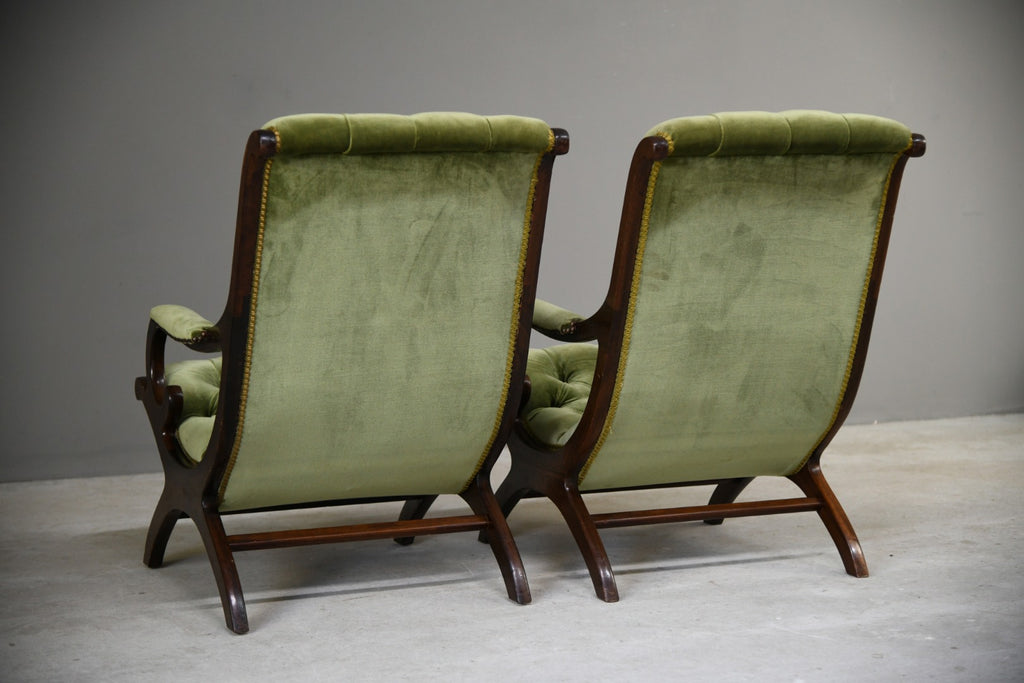 Pair Reproduction Upholstered Button Back Slipper Armchairs