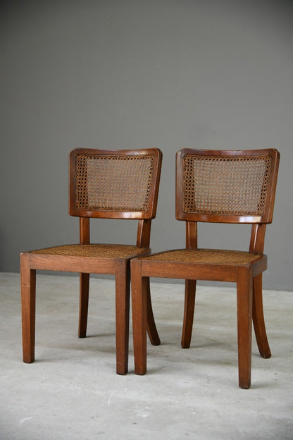 Pair of  Colonial Style Teak & Cane Occasional Chairs