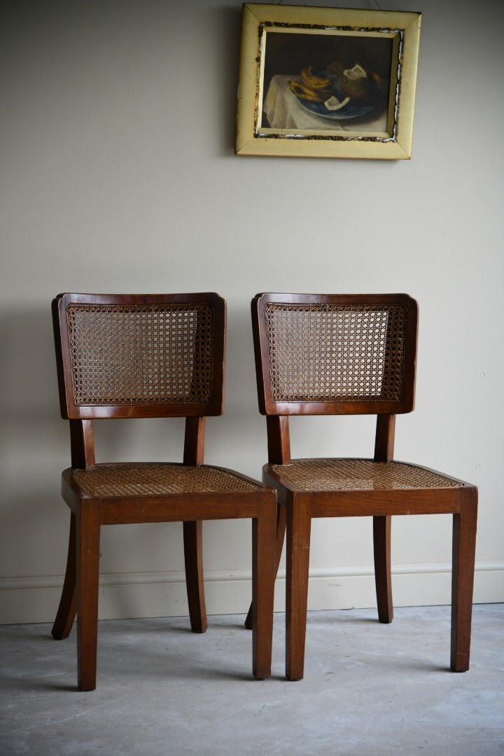 Pair of  Colonial Style Teak & Cane Occasional Chairs