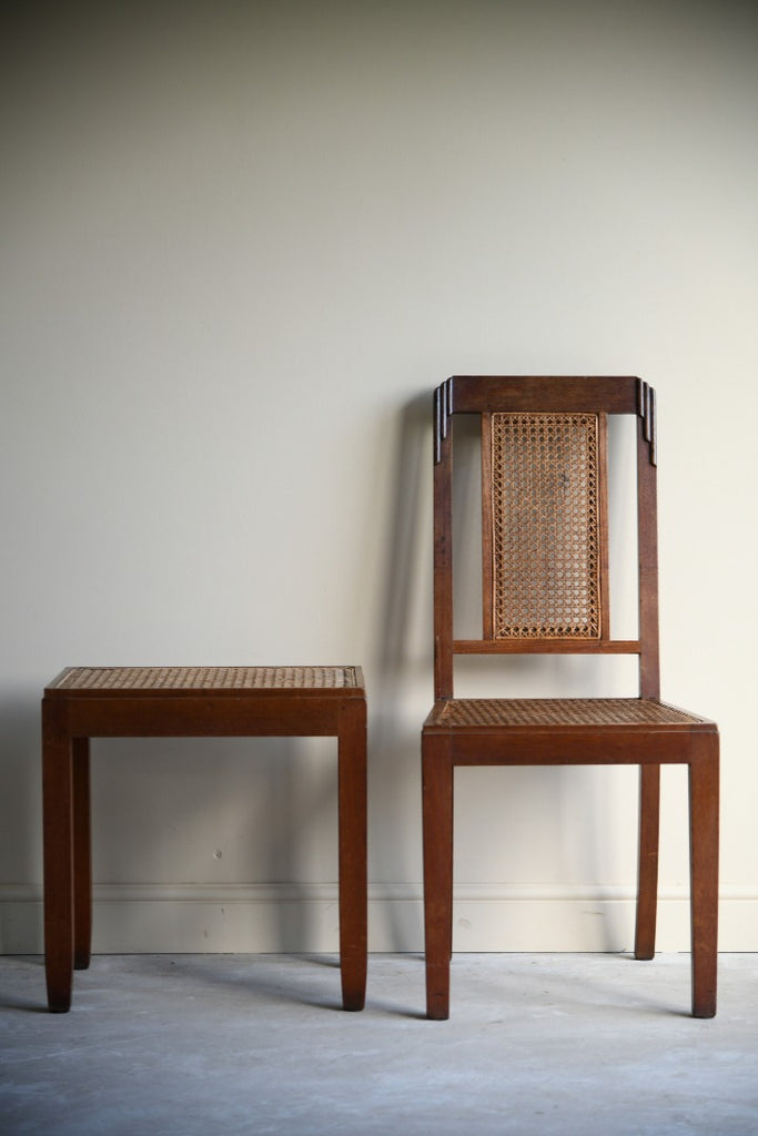 Vintage Teak Cane Chair & Stool