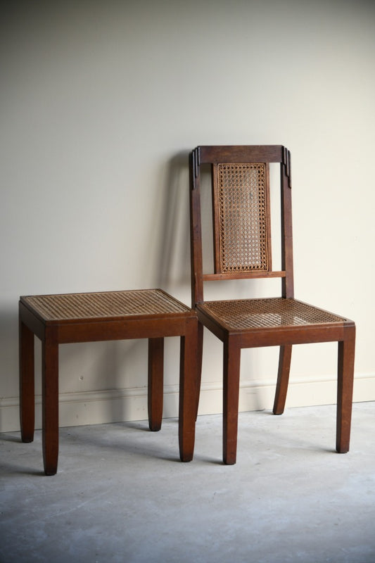 Vintage Teak Cane Chair & Stool