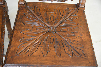 Pair Victorian Carved Oak Dining Chairs