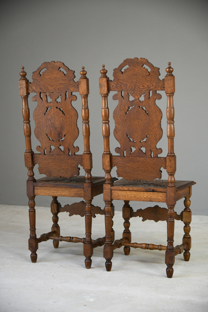 Pair Victorian Carved Oak Dining Chairs