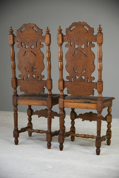 Pair Victorian Carved Oak Dining Chairs