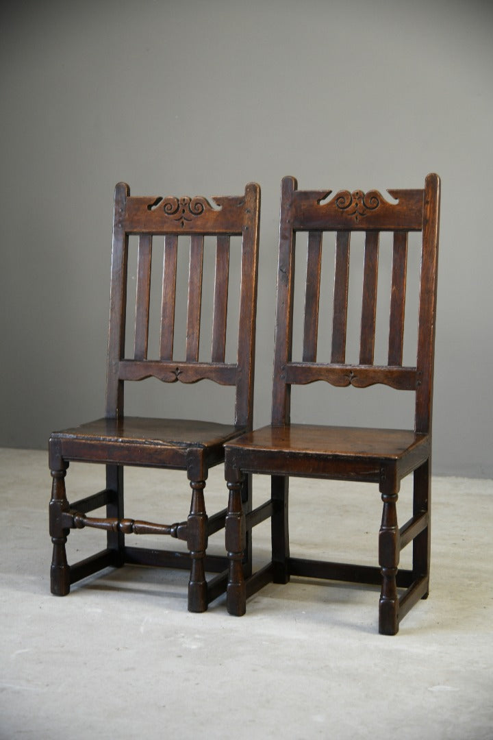 Pair Antique Oak Hall Chairs