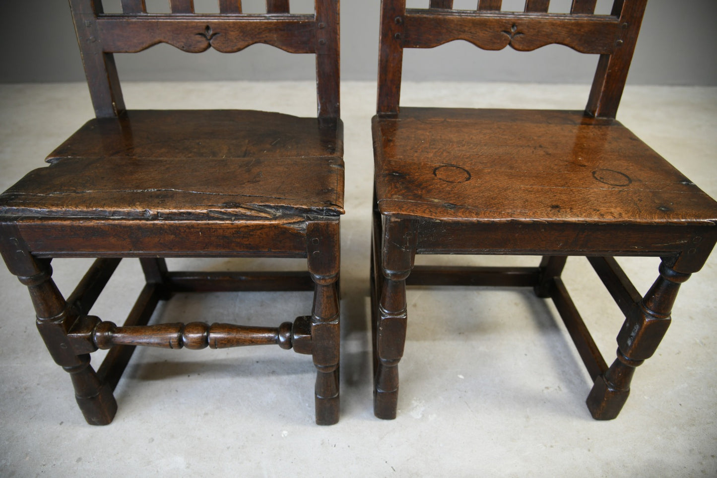 Pair Antique Oak Hall Chairs