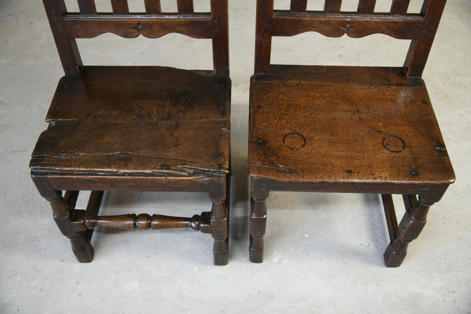 Pair Antique Oak Hall Chairs