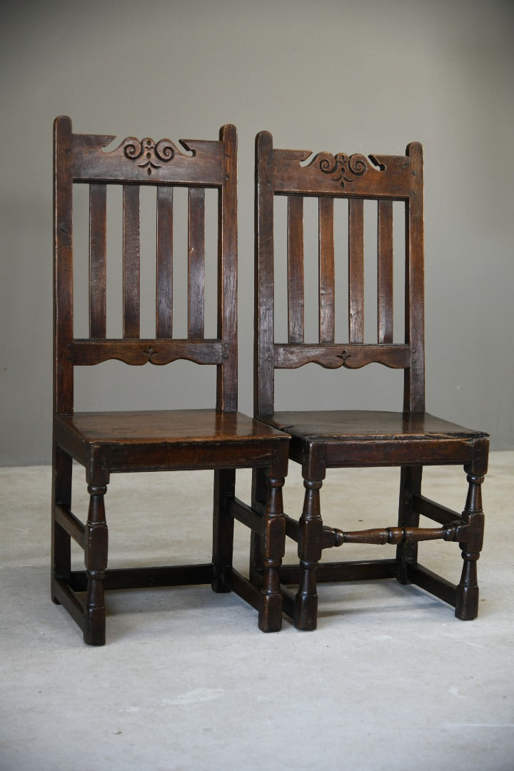 Pair Antique Oak Hall Chairs