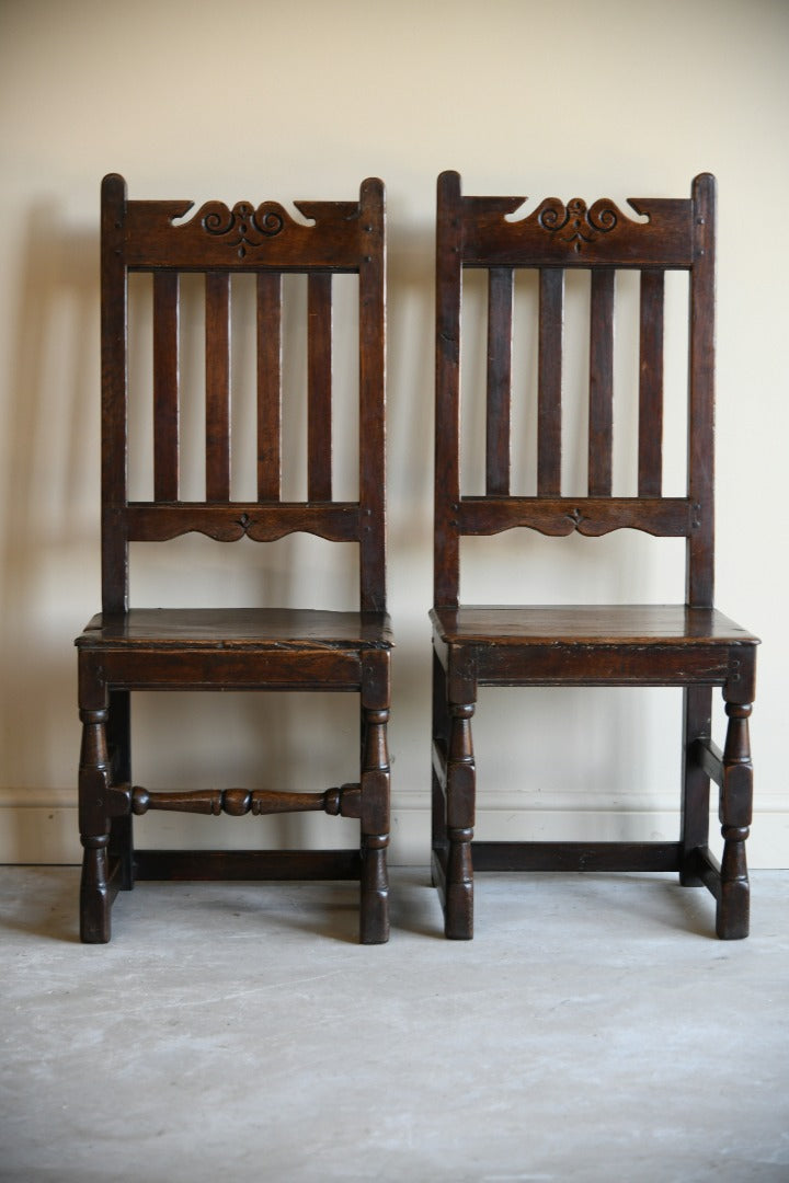 Pair Antique Oak Hall Chairs