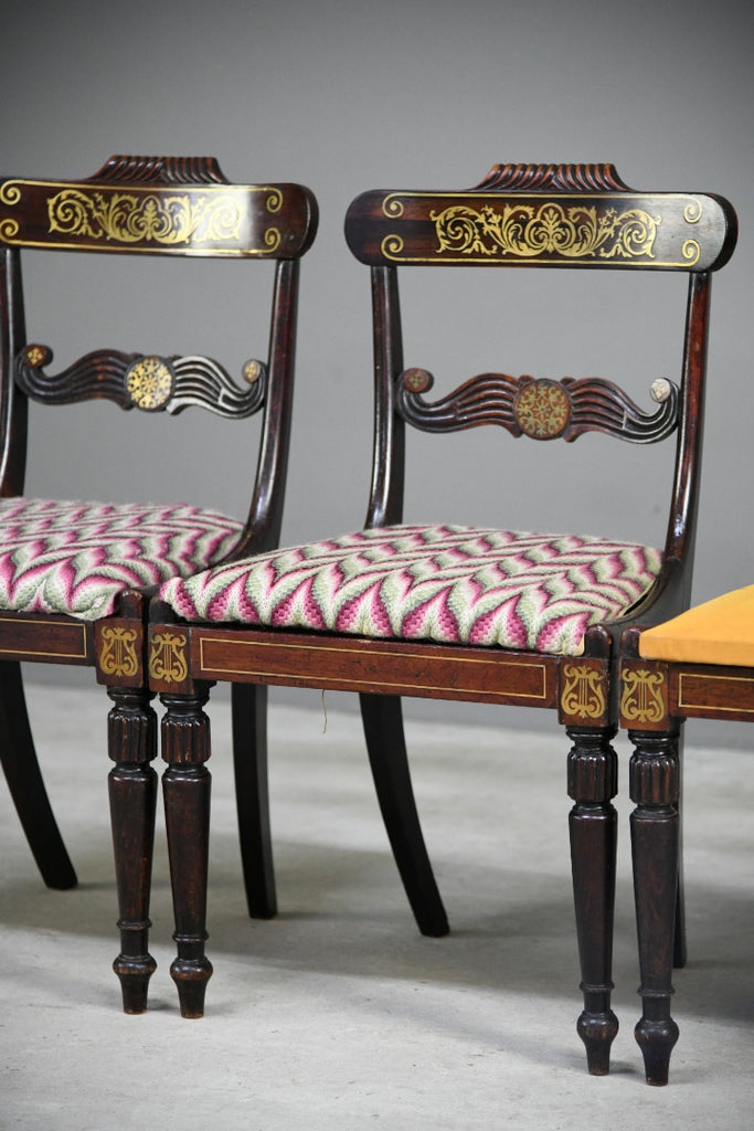 Set 4 Regency Brass Inlaid Dining Chairs