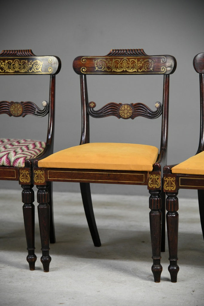 Set 4 Regency Brass Inlaid Dining Chairs