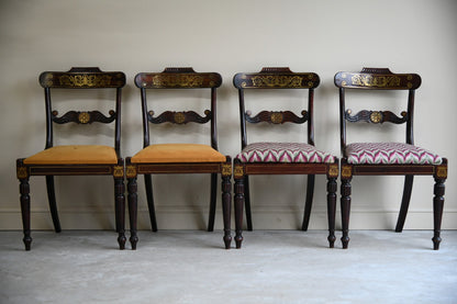 Set 4 Regency Brass Inlaid Dining Chairs