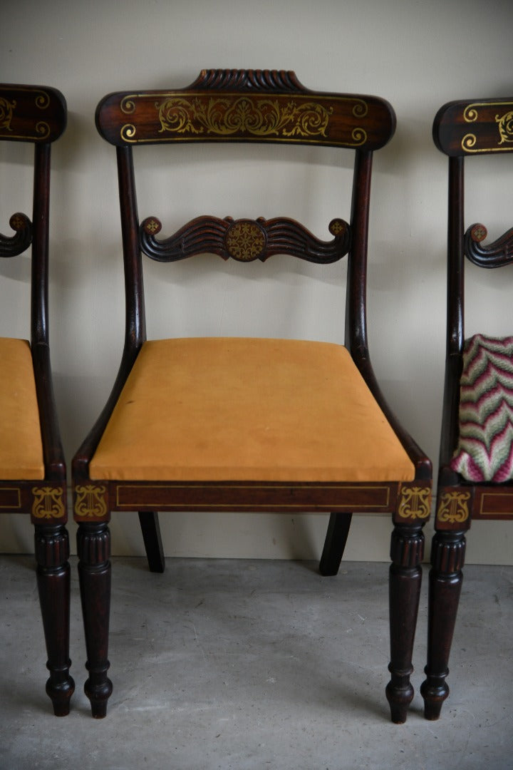 Set 4 Regency Brass Inlaid Dining Chairs