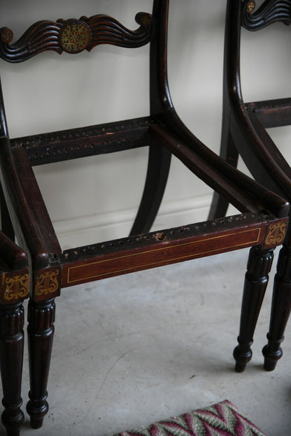 Set 4 Regency Brass Inlaid Dining Chairs