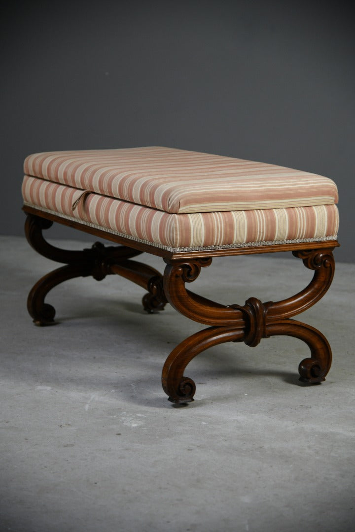 Large Victorian Walnut Upholstered Ottoman