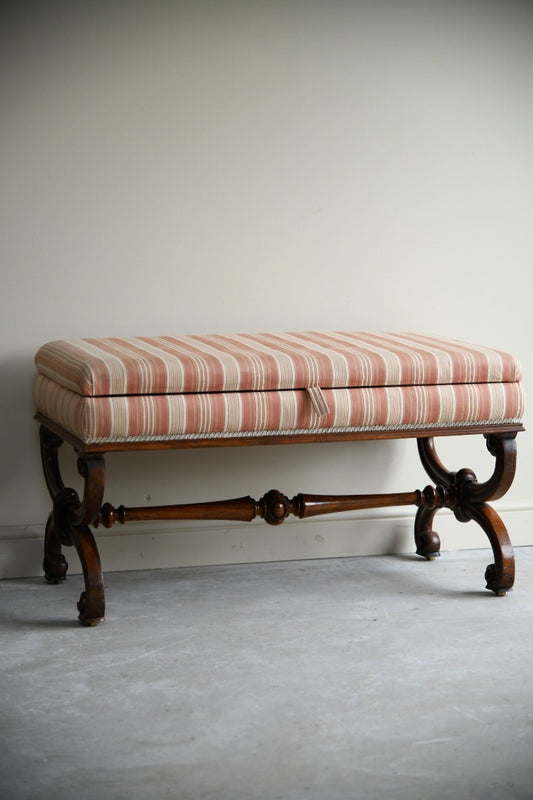 Large Victorian Walnut Upholstered Ottoman