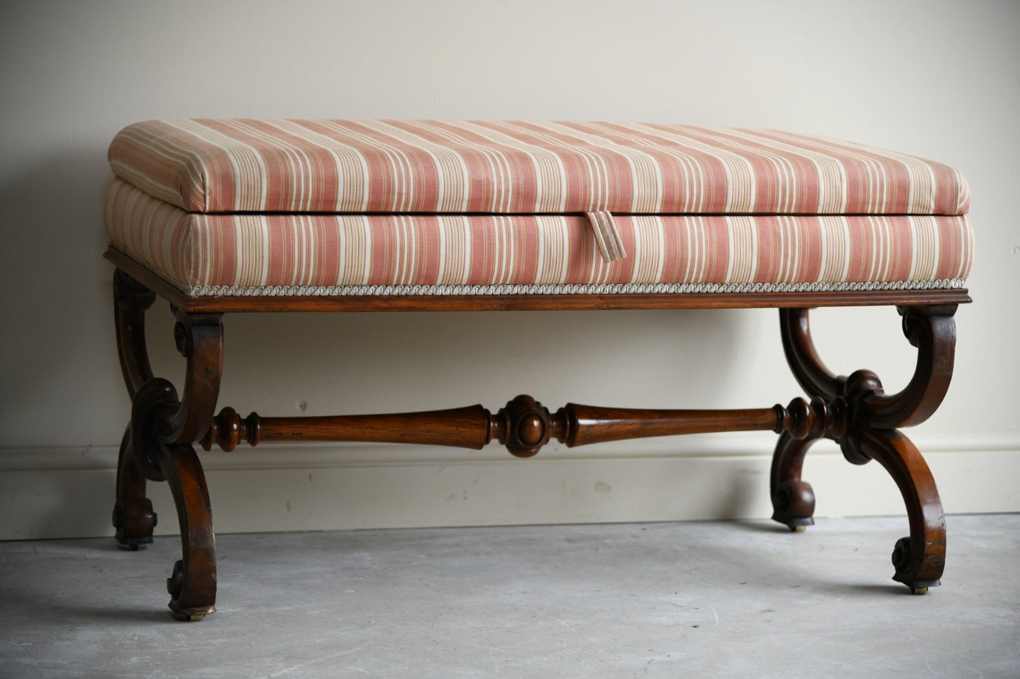 Large Victorian Walnut Upholstered Ottoman