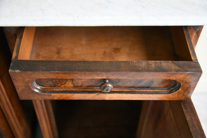 Pair Continental Marble Top Walnut Bedside Cabinets