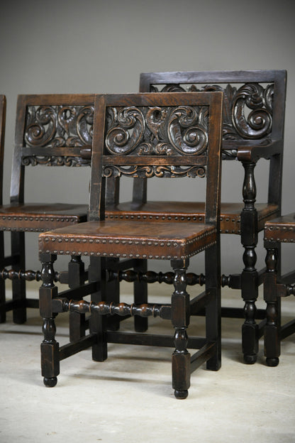 Set 6 Carved Oak Continental Dining Chairs