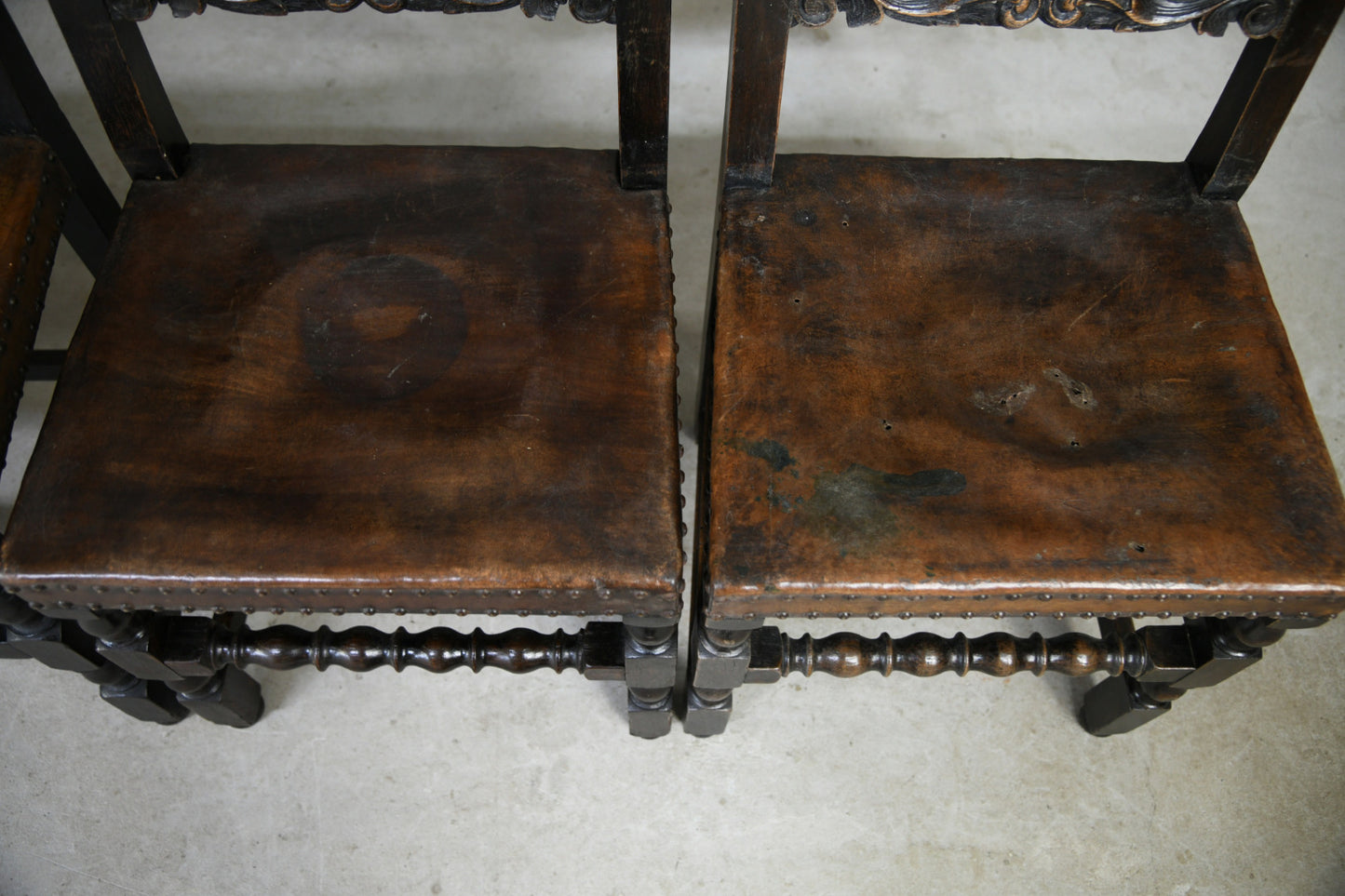 Set 6 Carved Oak Continental Dining Chairs