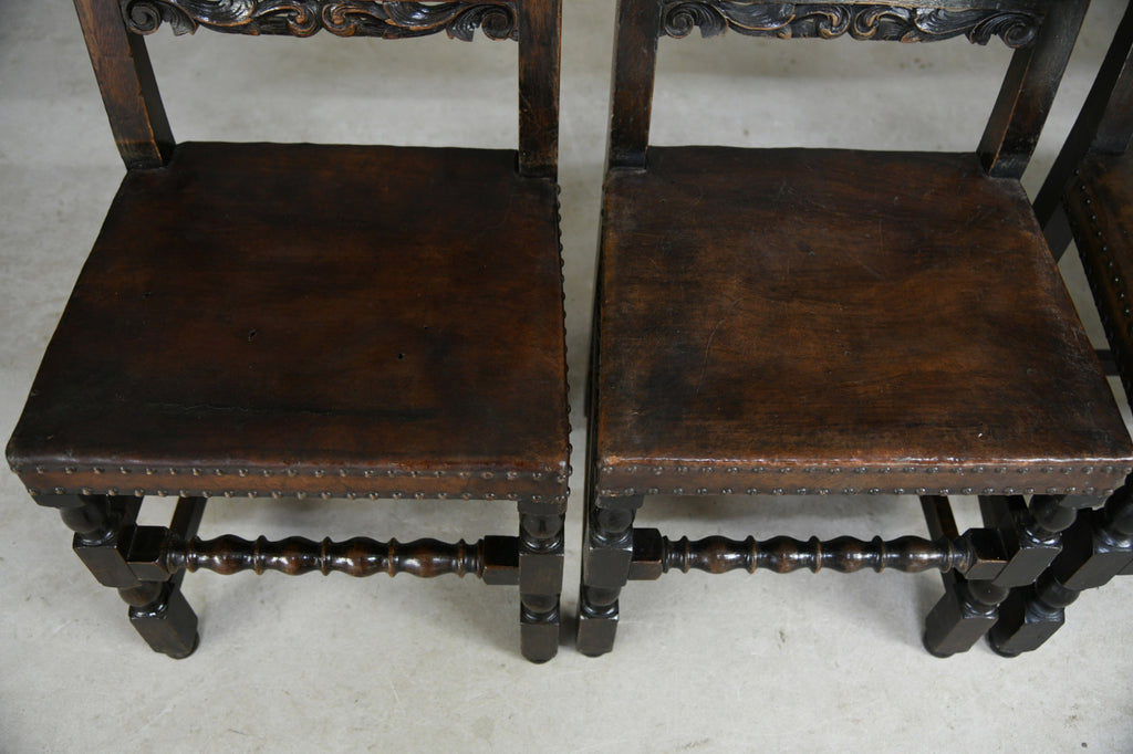 Set 6 Carved Oak Continental Dining Chairs