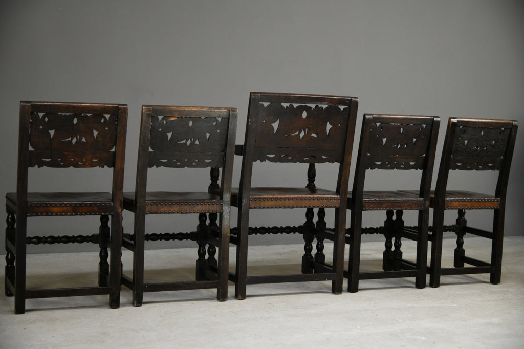 Set 6 Carved Oak Continental Dining Chairs