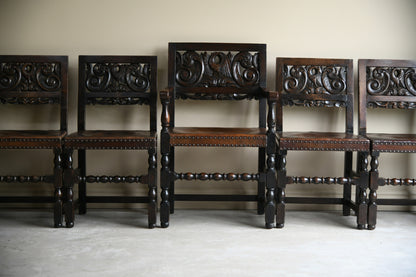 Set 6 Set 6 Carved Oak Continental Dining ChairsCarved Oak Continental Dining Chairs
