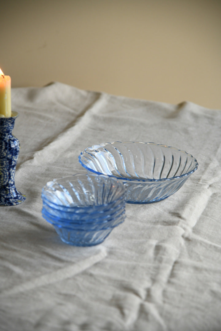 Vintage Blue Glass Dessert Set