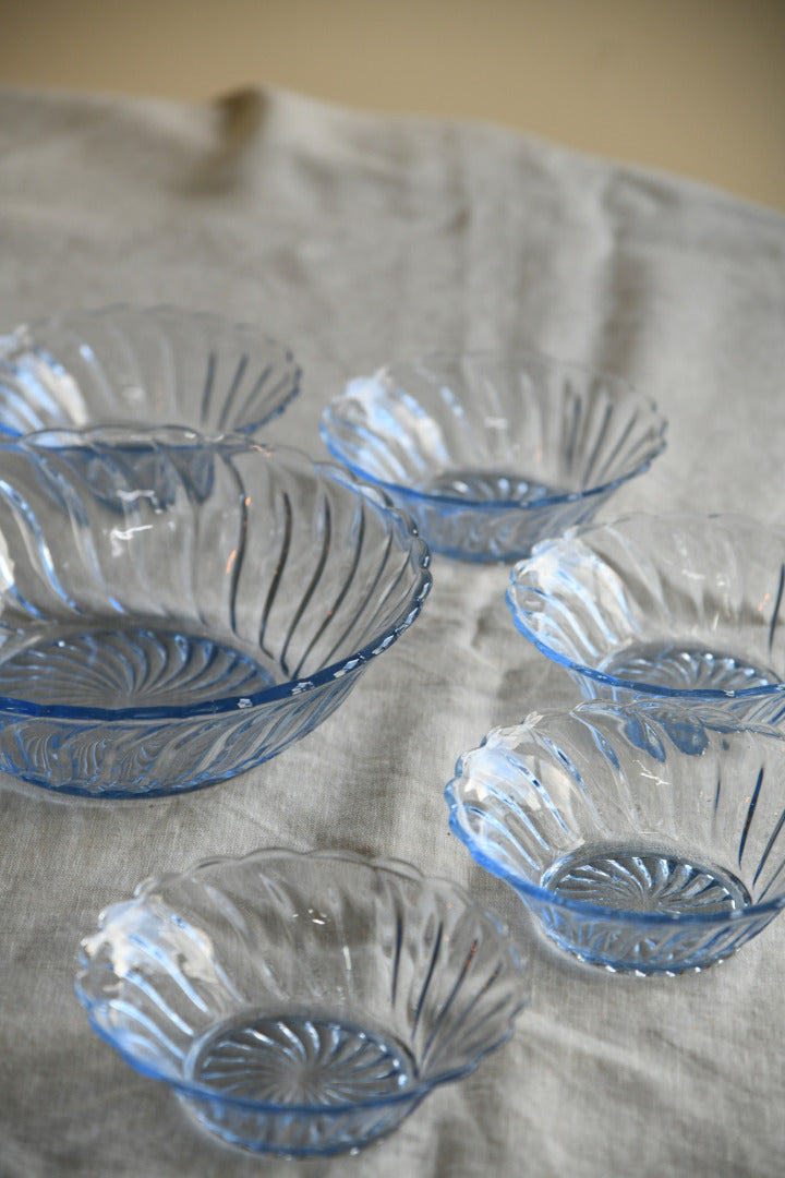 Vintage Blue Glass Dessert Set