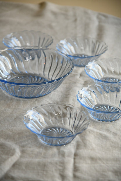 Vintage Blue Glass Dessert Set