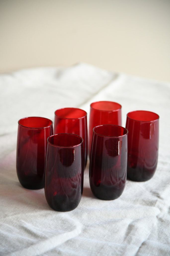 6 Vintage Red Water Glasses