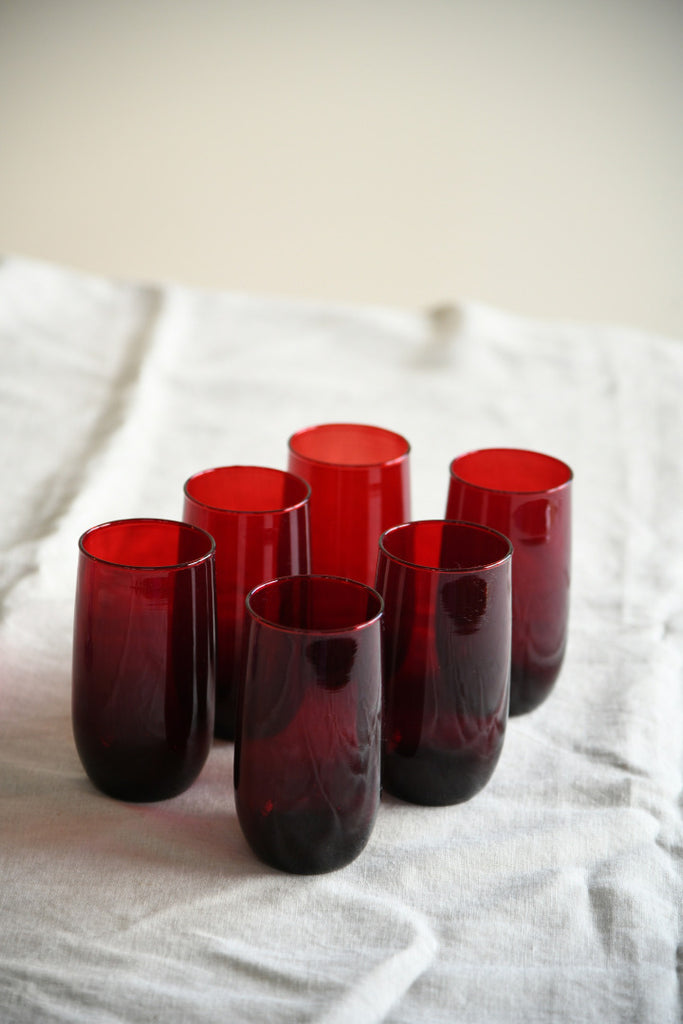 6 Vintage Red Water Glasses