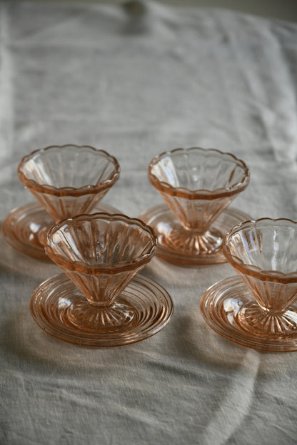 4 Vintage Pink Glass Dessert Bowls