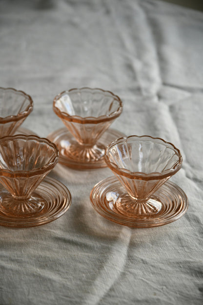 4 Vintage Pink Glass Dessert Bowls