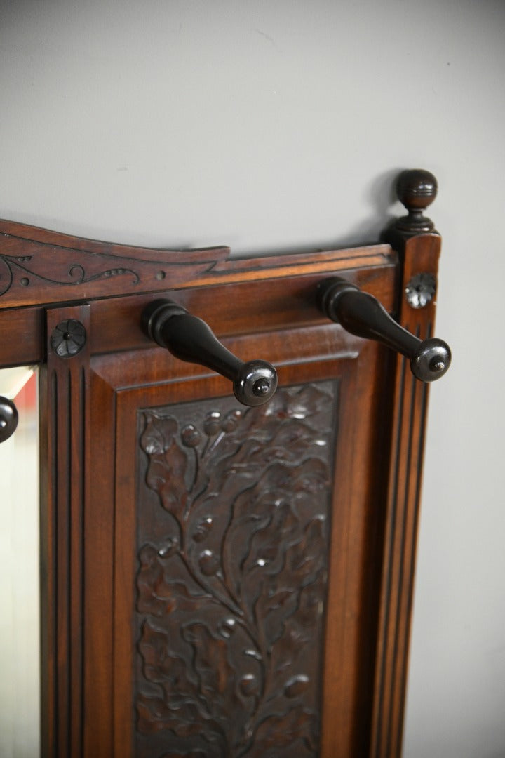 Victorian Walnut Wall Mirror & Coat Hooks